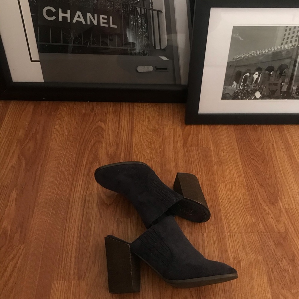 Navy Blue suede heeled mules